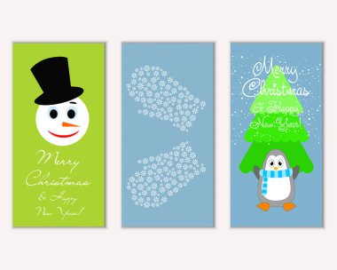 Renkli Noel kartları yılbaşı süsleri ve kardan adam vektör çizim ile