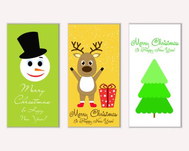Renkli Noel kartları yılbaşı süsleri ve kardan adam vektör çizim ile
