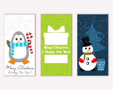 Mutlu Noeller ve mutlu yeni yıl tebrik kartları. Vektör çizim   