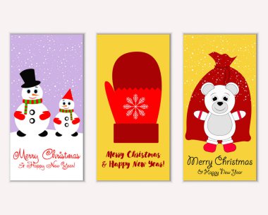 Mutlu Noeller ve mutlu yeni yıl tebrik kartları. Vektör çizim     