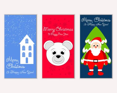 mutlu Noeller ve mutlu yeni yıl tebrik kartları vektör çizim     