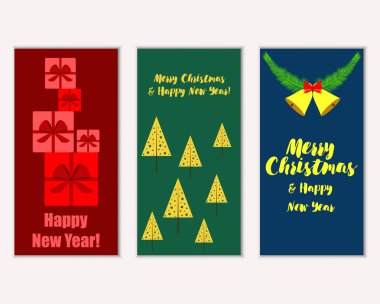mutlu Noeller ve mutlu yeni yıl tebrik kartları vektör çizim      
