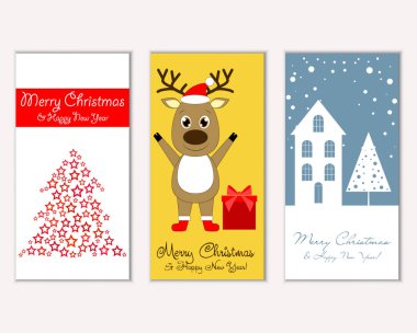 mutlu Noeller ve mutlu yeni yıl tebrik kartları vektör çizim