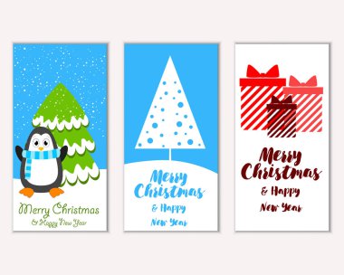 Mutlu Noeller ve mutlu yeni yıl tebrik kartları. Vektör çizim   