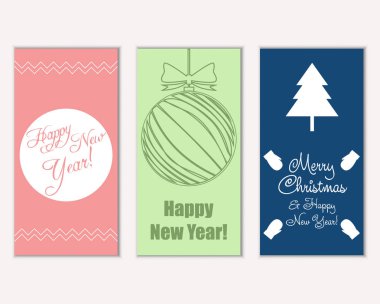 mutlu Noeller ve mutlu yeni yıl tebrik kartları vektör çizim