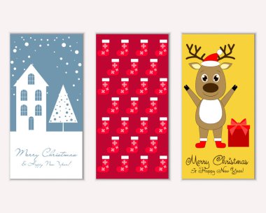 mutlu Noeller ve mutlu yeni yıl tebrik kartları vektör çizim