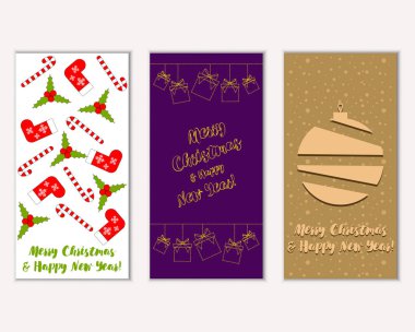 Mutlu Noeller ve mutlu yeni yıl tebrik kartları. Vektör çizim     