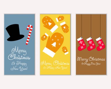 mutlu Noeller ve mutlu yeni yıl tebrik kartları vektör çizim       