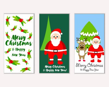 mutlu Noeller ve mutlu yeni yıl tebrik kartları vektör çizim       