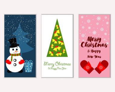 Mutlu Noeller ve mutlu yeni yıl tebrik kartları. Vektör çizim   