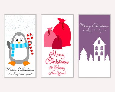 Mutlu Noeller ve mutlu yeni yıl tebrik kartları. Vektör çizim   