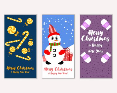 mutlu Noeller ve mutlu yeni yıl tebrik kartları vektör çizim       