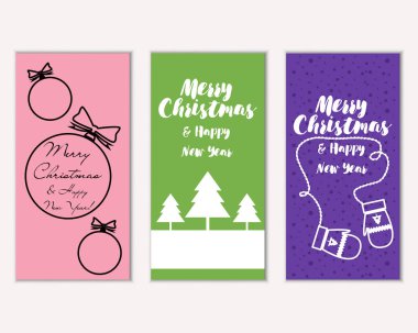 mutlu Noeller ve mutlu yeni yıl tebrik kartları vektör çizim