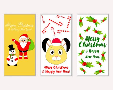 mutlu Noeller ve mutlu yeni yıl tebrik kartları vektör çizim       