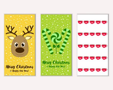 mutlu Noeller ve mutlu yeni yıl tebrik kartları vektör çizim