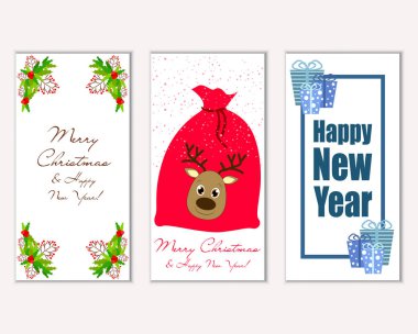 mutlu Noeller ve mutlu yeni yıl tebrik kartları vektör çizim     