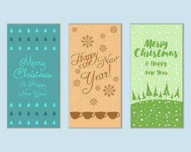 mutlu Noeller ve mutlu yeni yıl tebrik kartları vektör çizim