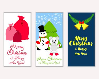 mutlu Noeller ve mutlu yeni yıl tebrik kartları vektör çizim       