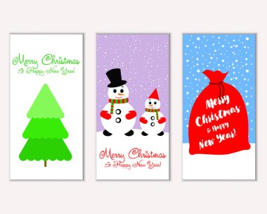 Mutlu Noeller ve mutlu yeni yıl tebrik kartları. Vektör çizim     