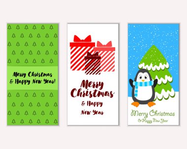 Mutlu Noeller ve mutlu yeni yıl tebrik kartları. Vektör çizim   