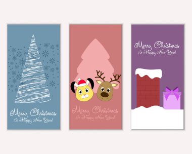 mutlu Noeller ve mutlu yeni yıl tebrik kartları vektör çizim     