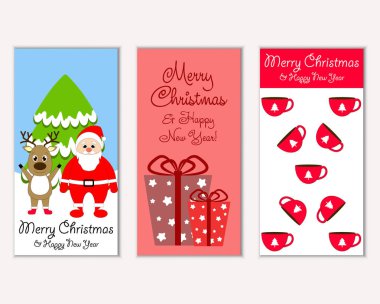 Renkli Noel kartları yılbaşı süslemeleri ve Noel Baba vektör çizim ile