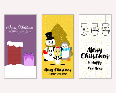 mutlu Noeller ve mutlu yeni yıl tebrik kartları vektör çizim     