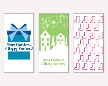 mutlu Noeller ve mutlu yeni yıl tebrik kartları vektör çizim     