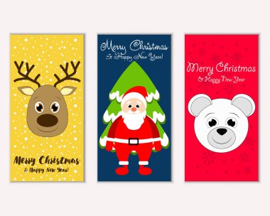 mutlu Noeller ve mutlu yeni yıl tebrik kartları vektör çizim     
