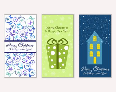 vektör çizim kış tatil tebrik kartları