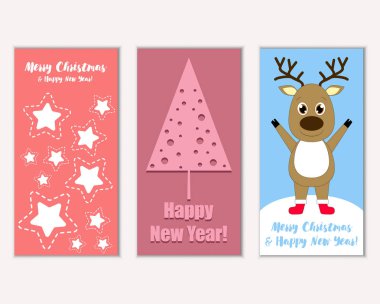 Mutlu Noeller ve mutlu yeni yıl tebrik kartları. Vektör çizim       