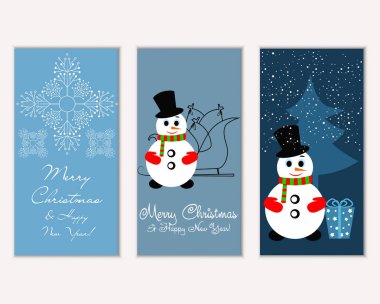 Mutlu Noeller ve mutlu yeni yıl tebrik kartları. Vektör çizim   