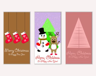 Merry Christmas and Happy New Year greeting cards. Vector illustration   