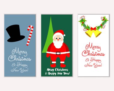 Renkli Noel kartları yılbaşı süslemeleri ve Noel Baba vektör çizim ile