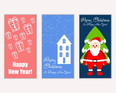 mutlu Noeller ve mutlu yeni yıl tebrik kartları vektör çizim     