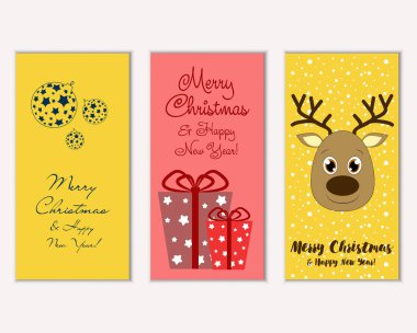 mutlu Noeller ve mutlu yeni yıl tebrik kartları vektör çizim
