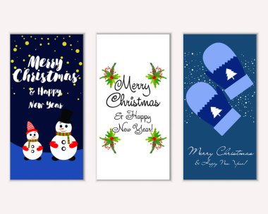 mutlu Noeller ve mutlu yeni yıl tebrik kartları vektör çizim