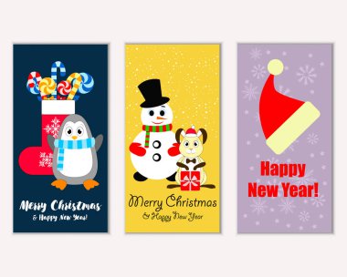 mutlu Noeller ve mutlu yeni yıl tebrik kartları vektör çizim   