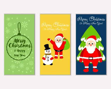 mutlu Noeller ve mutlu yeni yıl tebrik kartları vektör çizim