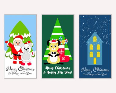 Renkli Noel kartları ile yeni yıl süslemeleri, illüstrasyon vektör