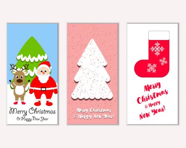 mutlu Noeller ve mutlu yeni yıl tebrik kartları vektör çizim       