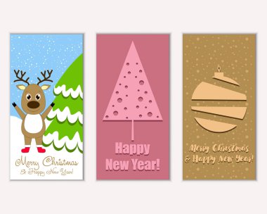 mutlu Noeller ve mutlu yeni yıl tebrik kartları vektör çizim