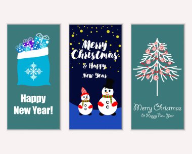mutlu Noeller ve mutlu yeni yıl tebrik kartları vektör çizim