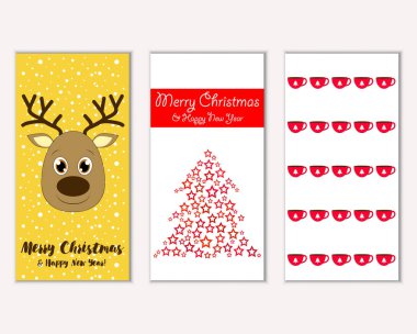 mutlu Noeller ve mutlu yeni yıl tebrik kartları vektör çizim