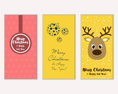 mutlu Noeller ve mutlu yeni yıl tebrik kartları vektör çizim