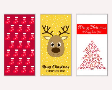 mutlu Noeller ve mutlu yeni yıl tebrik kartları vektör çizim