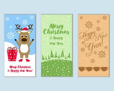 mutlu Noeller ve mutlu yeni yıl tebrik kartları vektör çizim