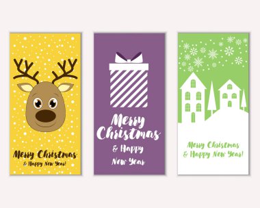 mutlu Noeller ve mutlu yeni yıl tebrik kartları vektör çizim     