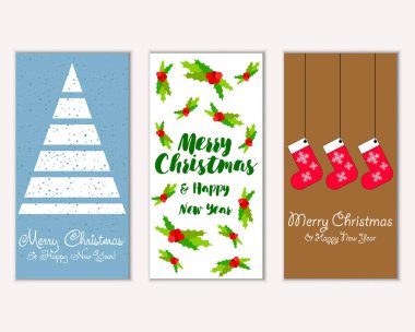 mutlu Noeller ve mutlu yeni yıl tebrik kartları vektör çizim       