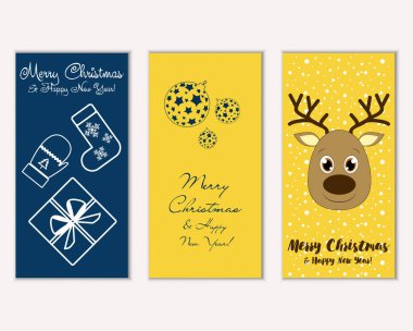 mutlu Noeller ve mutlu yeni yıl tebrik kartları vektör çizim